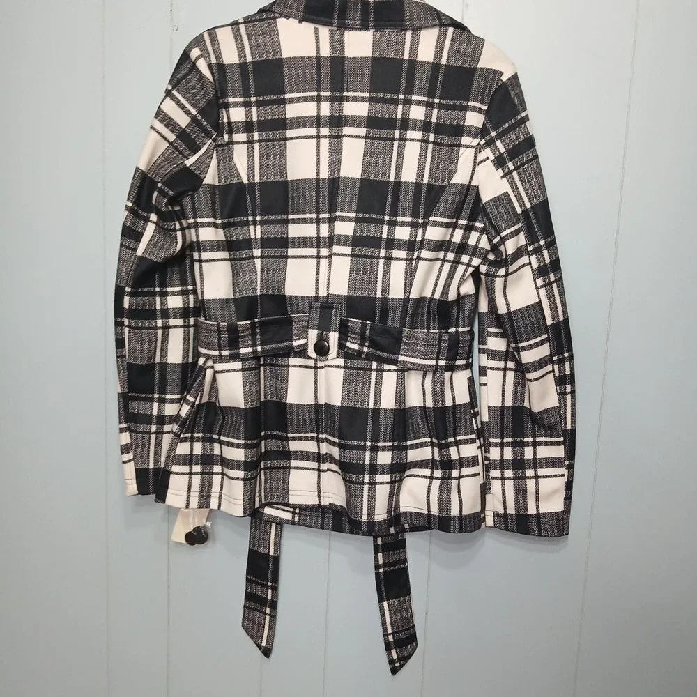 NWT JouJou Large plaid double breasted car coat chic classic cozy extra button